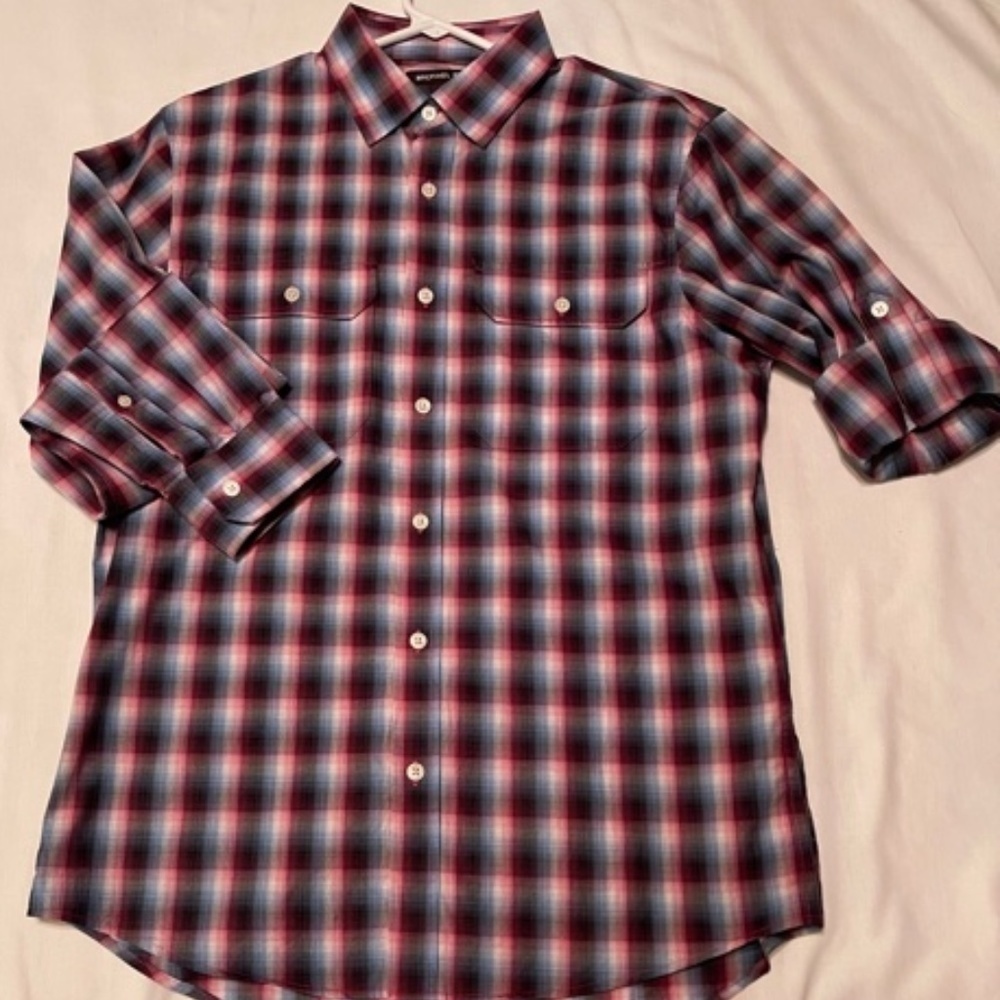 MINT! MICHAEL KORS Men's Camp Shirt Ombre Plaid Small​​​​​​​​​​​​​​​​​​